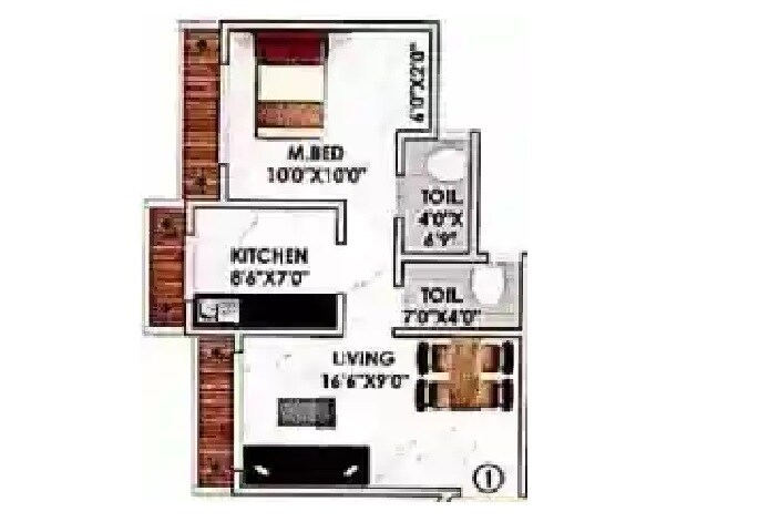 Floor plan of 1 BHK 401 Sq. Ft. Apartment in Serenity Gardens, Palghar