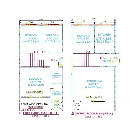 Floor plan of 4 BHK 1100 Sq. Ft. Row House in Sai Indraprasth Villas, Palghar