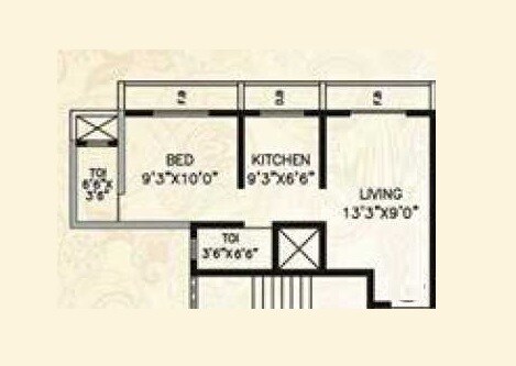 Floor plan of 1 BHK 335 Sq. Ft. Apartment in Shahi Vishwanath Tower, Palghar
