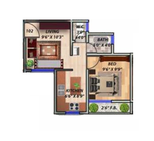 Floor plan of 1 BHK 396 Sq. Ft. Apartment in Shakuntala Shree Puram Township, Palghar