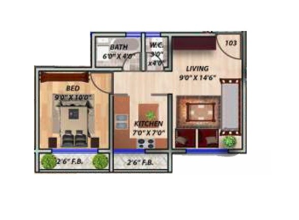 Floor plan of 1 BHK 440 Sq. Ft. Apartment in Shakuntala Shree Puram Township, Palghar