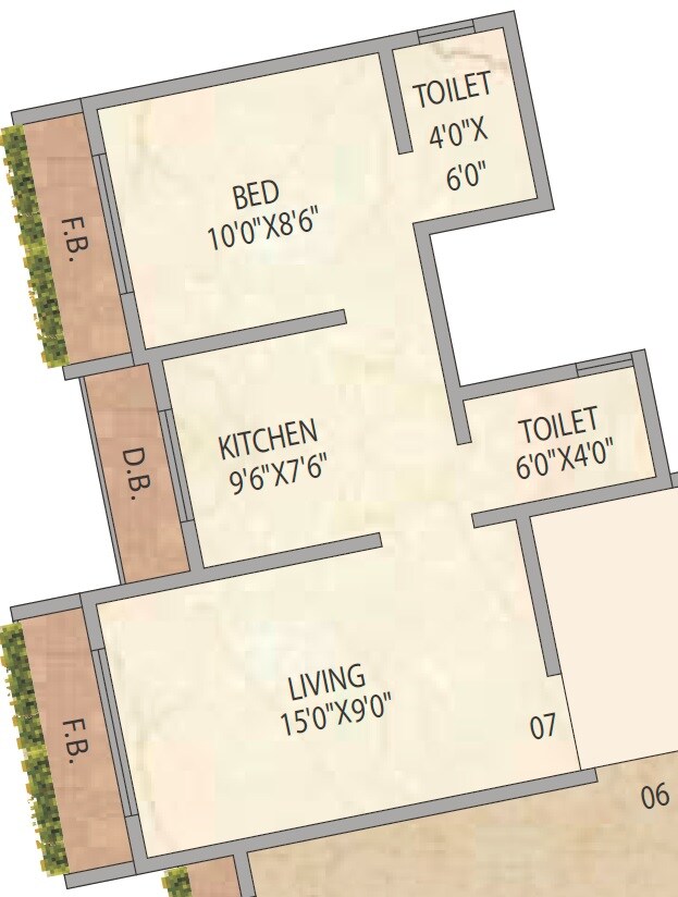 Floor plan of 1 BHK 311 Sq. Ft. Apartment in Shamrock Residency, Palghar