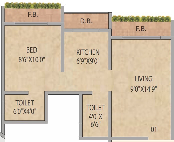 Floor plan of 1 BHK 324 Sq. Ft. Apartment in Shamrock Residency, Palghar
