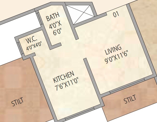 Floor plan of 233 Sq. Ft. Studio in Shamrock Residency, Palghar