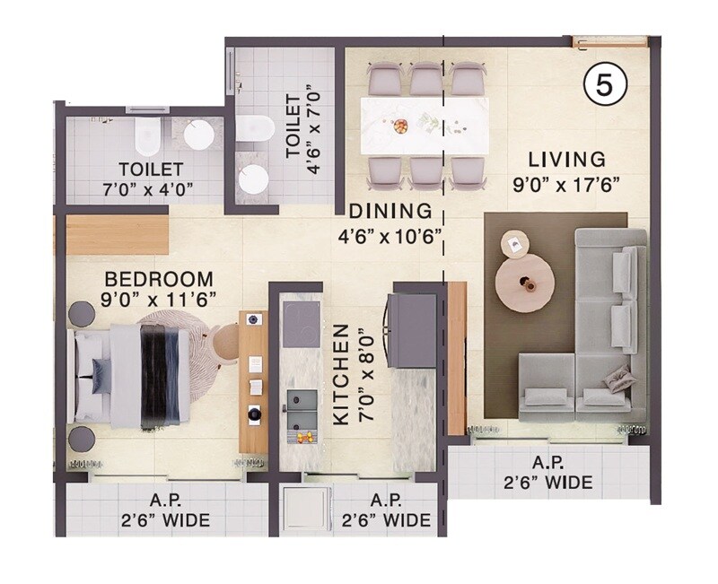 1 BHK 459 Sq. Ft. Apartment