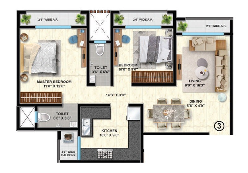 Floor plan of 2 BHK 599 Sq. Ft. Apartment in Shantee Flamingo Residency, Palghar