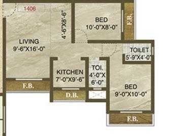 Floor plan of 2 BHK 930 Sq. Ft. Apartment in Shantee Meera Avenue, Palghar