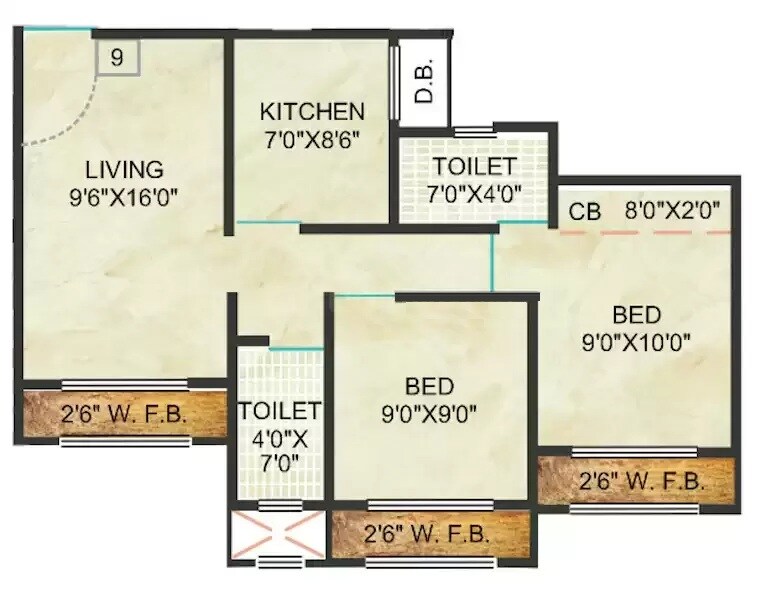 Floor plan of 2 BHK 462 Sq. Ft. Apartment in Shantee Sargam Residency, Palghar