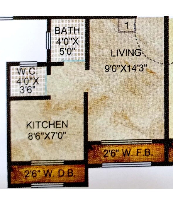 Floor plan of 220 Sq. Ft. Studio in Shantee Sargam Residency, Palghar