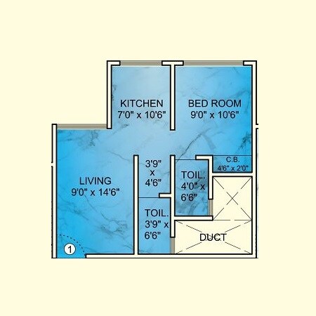 Floor plan of 1 BHK 325 Sq. Ft. Apartment in Shantee Skyblue Residency, Palghar
