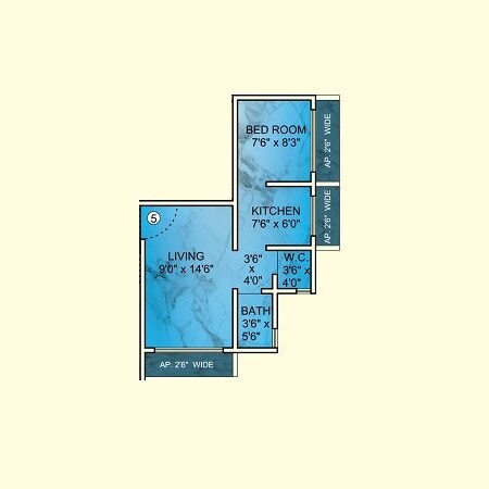 Floor plan of 1 BHK 432 Sq. Ft. Apartment in Shantee Skyblue Residency, Palghar
