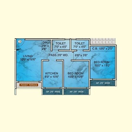 Floor plan of 2 BHK 533 Sq. Ft. Apartment in Shantee Skyblue Residency, Palghar