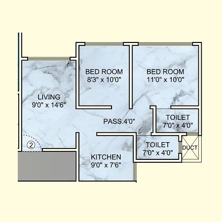 Floor plan of 2 BHK 494 Sq. Ft. Apartment in Shantee Skyblue Residency, Palghar