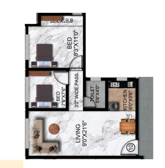 Floor plan of 2 BHK 475 Sq. Ft. Apartment in Shantee Sunshine Green Park, Palghar