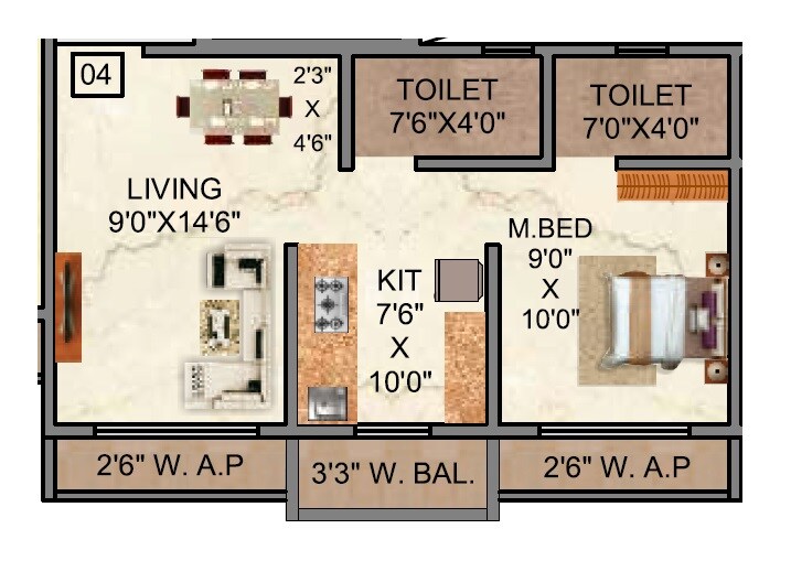 Floor plan of 1 BHK 433 Sq. Ft. Apartment in Shantee Sunshine Meadows, Palghar