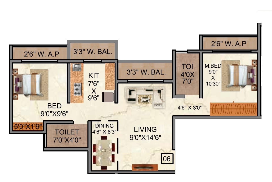 Floor plan of 2 BHK 561 Sq. Ft. Apartment in Shantee Sunshine Meadows, Palghar