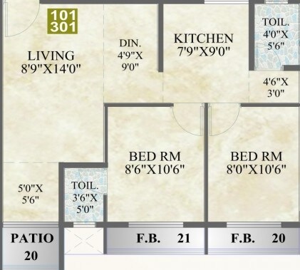 2 BHK 606 Sq. Ft. Apartment