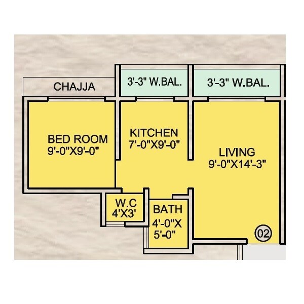 Floor plan of 1 BHK 310 Sq. Ft. Apartment in Shantee Sunshine Residency, Palghar