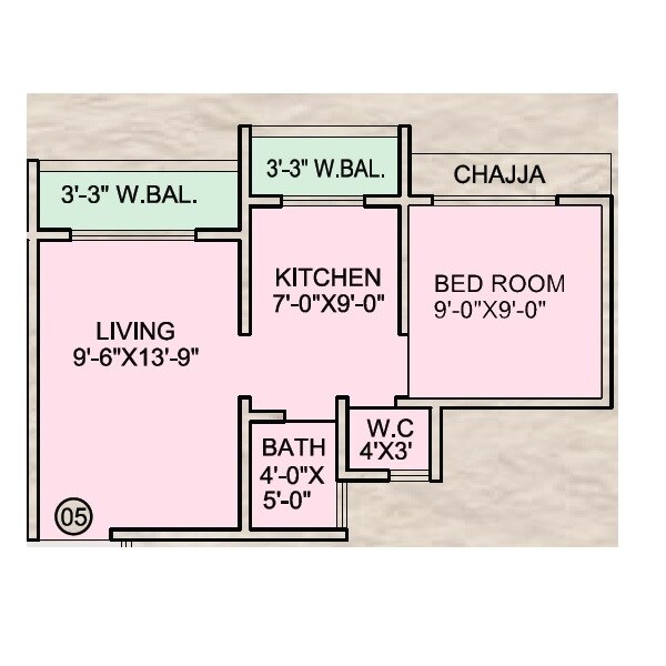Floor plan of 1 BHK 360 Sq. Ft. Apartment in Shantee Sunshine Residency, Palghar