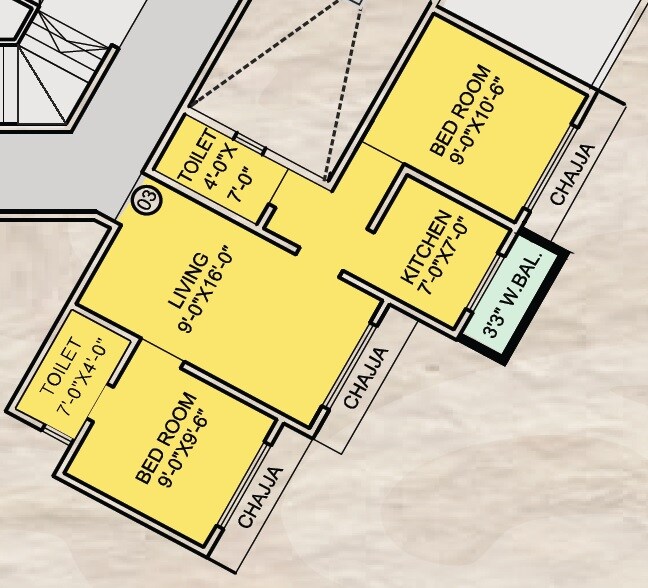 Floor plan of 2 BHK 490 Sq. Ft. Apartment in Shantee Sunshine Residency, Palghar