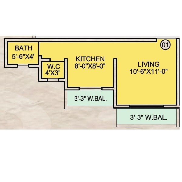 Floor plan of 241 Sq. Ft. Studio in Shantee Sunshine Residency, Palghar