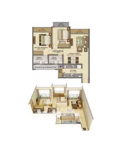 Floor plan of 2 BHK 499 Sq. Ft. Apartment in Shapoorji Pallonji Codename Arise, Palghar
