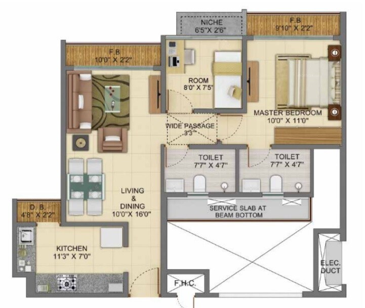 Floor plan of 2 BHK 537 Sq. Ft. Apartment in Shapoorji Pallonji Joyville Virar Phase 2, Palghar