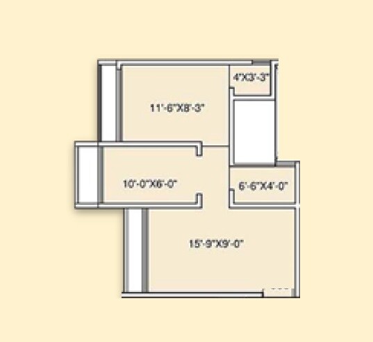 Floor plan of 1 BHK 319 Sq. Ft. Apartment in Shellproof Gladiolus Tower, Palghar