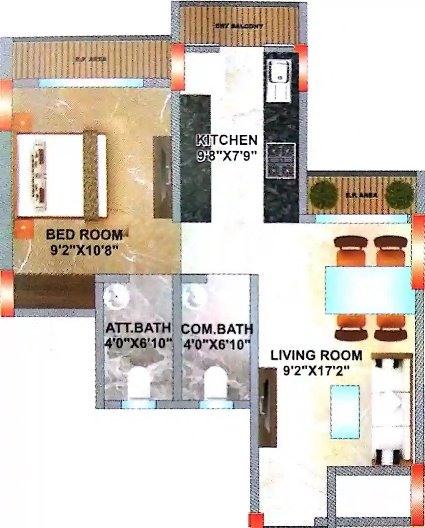 Floor plan of 1 BHK 390 Sq. Ft. Apartment in Shelter Heights, Palghar