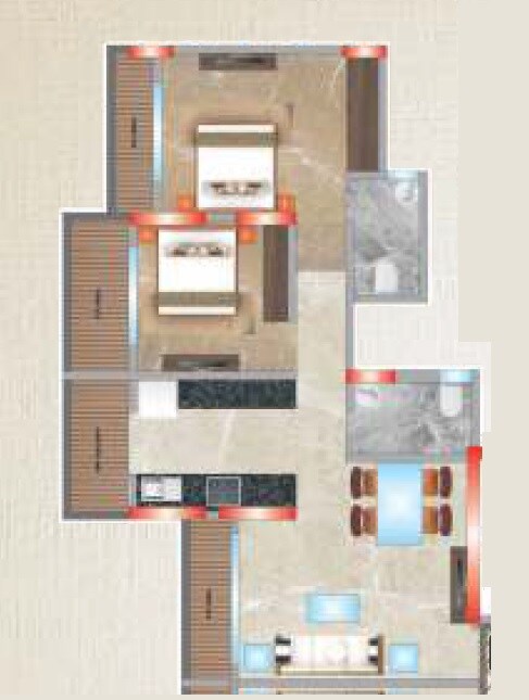 Floor plan of 2 BHK 764 Sq. Ft. Apartment in Shelter Heights, Palghar