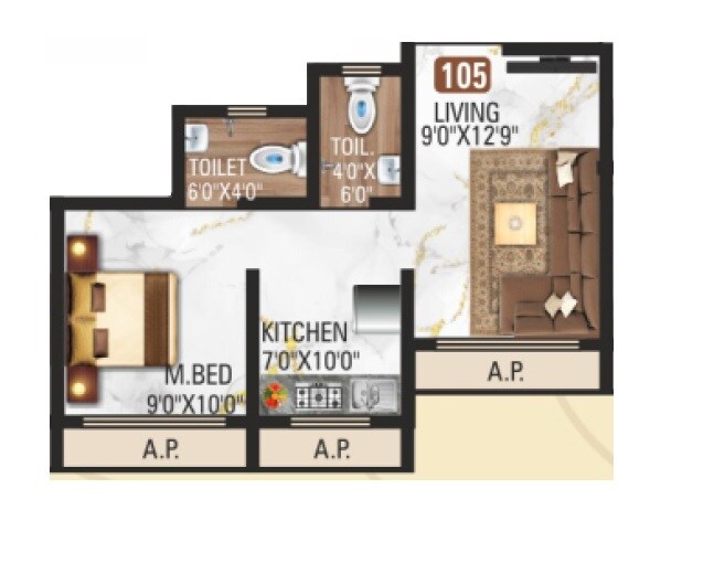 Floor plan of 1 BHK 362 Sq. Ft. Apartment in Shiv Karari Heights, Palghar