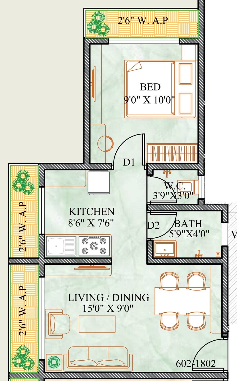Floor plan of 1 BHK 358 Sq. Ft. Apartment in Shivam Aai Chandika Hills, Palghar
