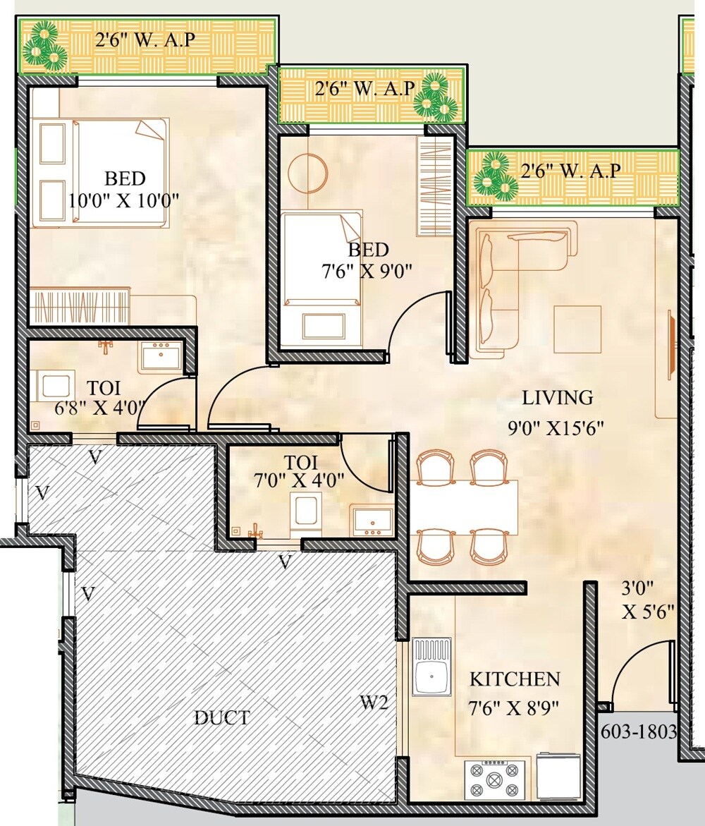Floor plan of 2 BHK 494 Sq. Ft. Apartment in Shivam Aai Chandika Hills, Palghar