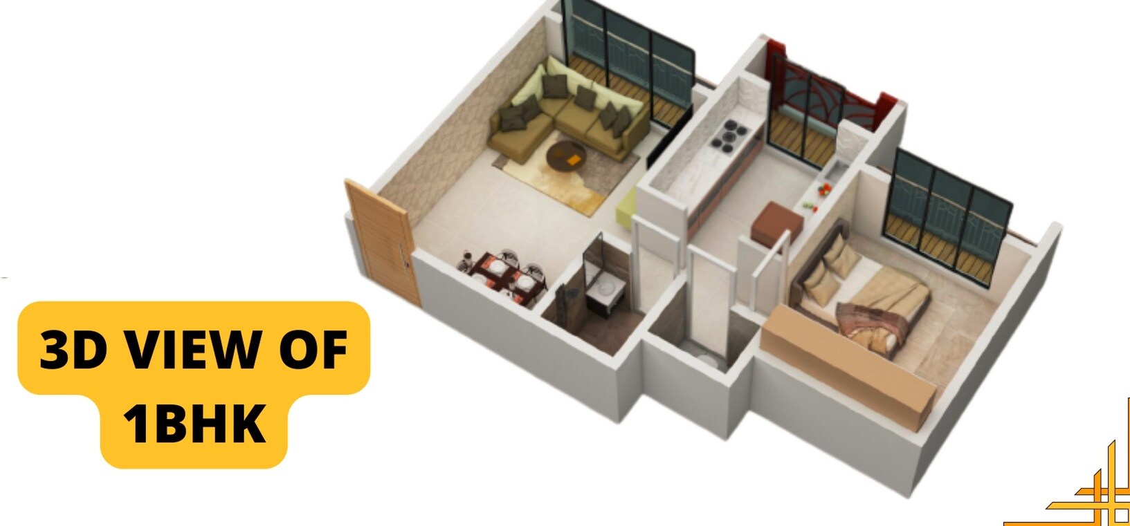 Floor plan of 1 BHK 353 Sq. Ft. Apartment in Shivani Gemini CHS, Palghar