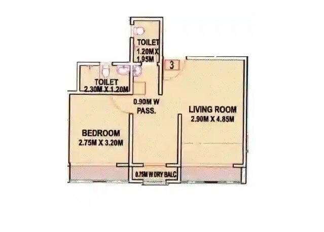 Floor plan of 1 BHK 408 Sq. Ft. Apartment in Ojas Shivarchan, Palghar
