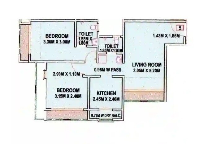Floor plan of 2 BHK 588 Sq. Ft. Apartment in Ojas Shivarchan, Palghar