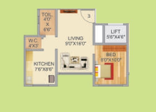 Floor plan of 1 BHK 244 Sq. Ft. Apartment in Shobha Shyam Regency, Palghar