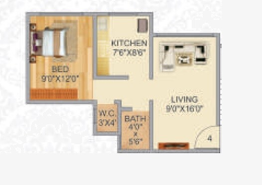 Floor plan of 1 BHK 364 Sq. Ft. Apartment in Shobha Shyam Regency, Palghar
