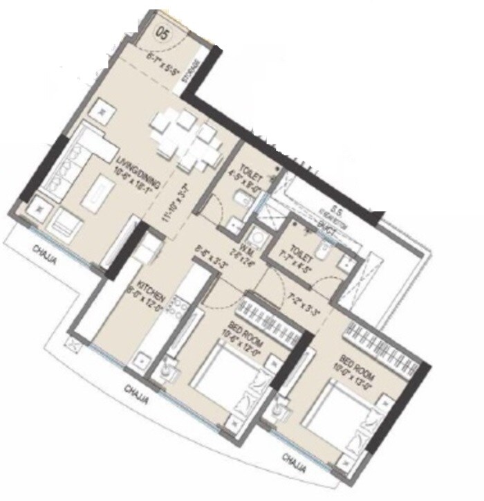 Floor plan of 2 BHK 793 Sq. Ft. Apartment in Shree Ambaram, Palghar