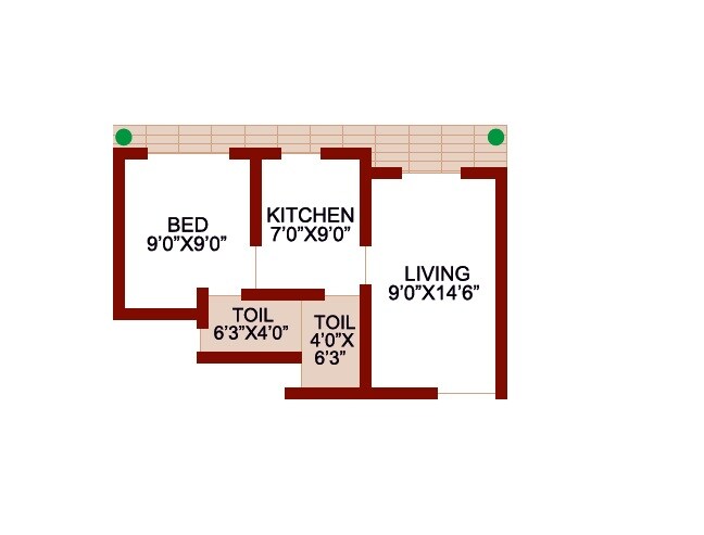 Floor plan of 1 BHK 332 Sq. Ft. Apartment in Shree Balaji Paradise Boisar, Palghar
