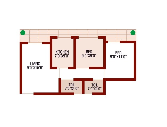 Floor plan of 2 BHK 473 Sq. Ft. Apartment in Shree Balaji Paradise Boisar, Palghar