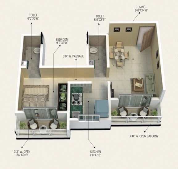 Floor plan of 1 BHK 349 Sq. Ft. Apartment in Shree Balaji Pride, Palghar