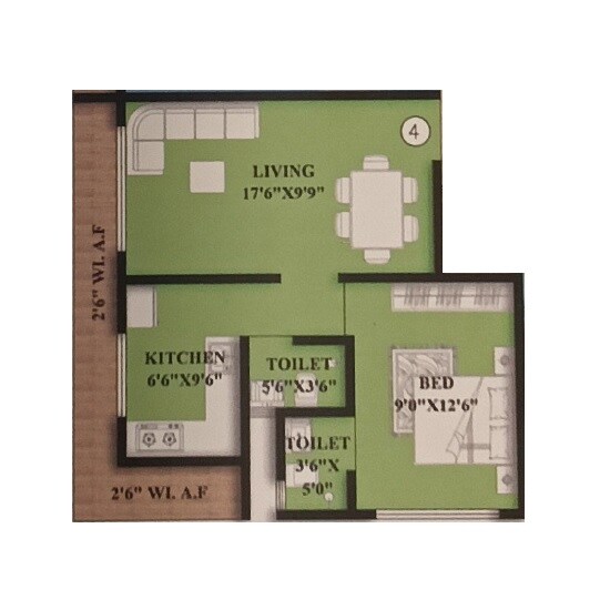 1 BHK 496 Sq. Ft. Apartment