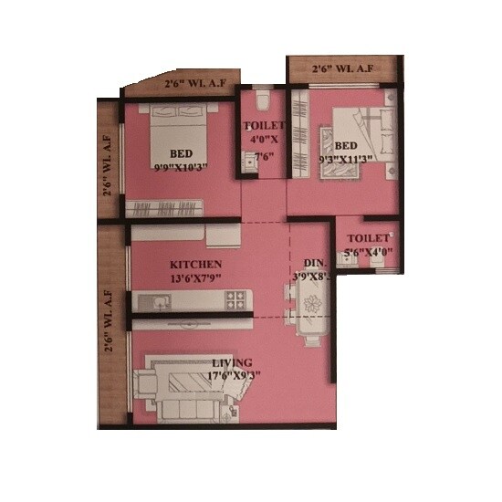 Floor plan of 2 BHK 697 Sq. Ft. Apartment in Shree Chandresh Ratna, Palghar
