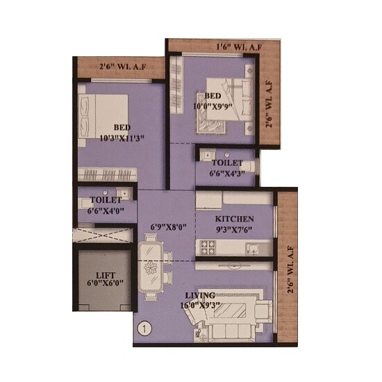 Floor plan of 2 BHK 713 Sq. Ft. Apartment in Shree Chandresh Ratna, Palghar