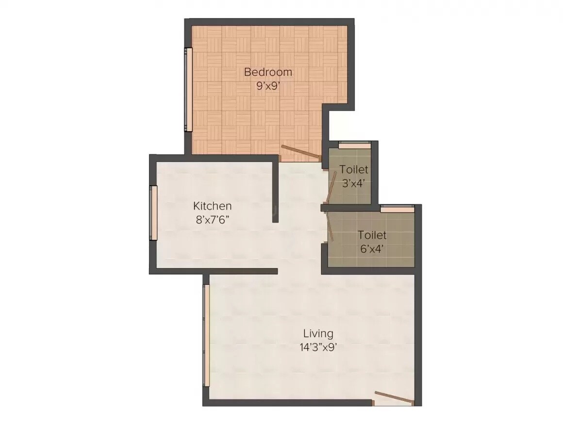 Floor plan of 1 BHK 338 Sq. Ft. Apartment in Shree Chintamani  Ekdunt, Palghar