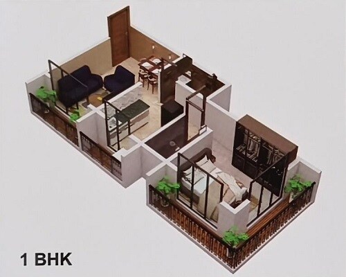 Floor plan of 1 BHK 314 Sq. Ft. Apartment in Shree Commander CHS, Palghar