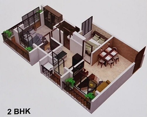 Floor plan of 2 BHK 459 Sq. Ft. Apartment in Shree Commander CHS, Palghar