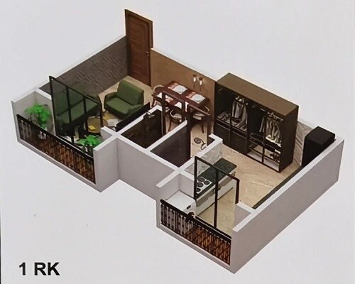 Floor plan of 287 Sq. Ft. Studio in Shree Commander CHS, Palghar