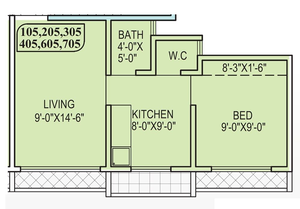 Floor plan of 1 BHK 258 Sq. Ft. Apartment in Shree Ganesh Parvati Nagar, Palghar
